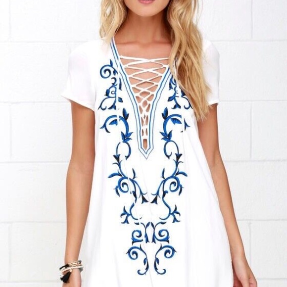 Lulu’s Down in Kokomo Ivory Embroidered Shift Dress - LARGE - Picture 1 of 7